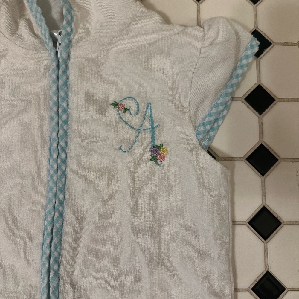 White and Blue Embroidered "A" Swimsuit Coverup